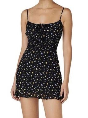 Reformation Black Mini Dress with Yellow & White Floral Print